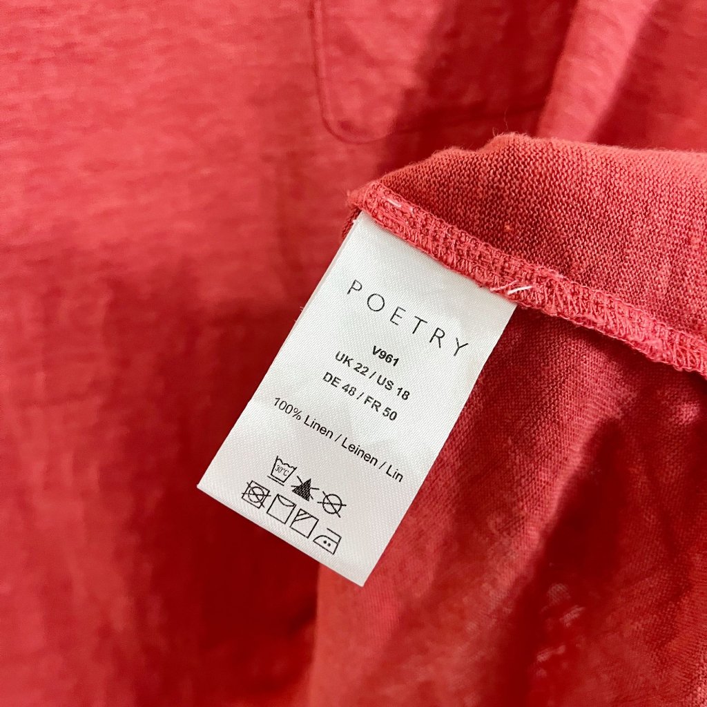 Poetry Red Linen Short Sleeve Scoop Neck Top Lagenlook Artsy - Size Us 18 — image 4 of 6